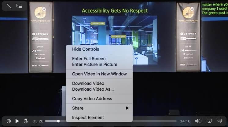 Screen shot of the video context menu in Safari.