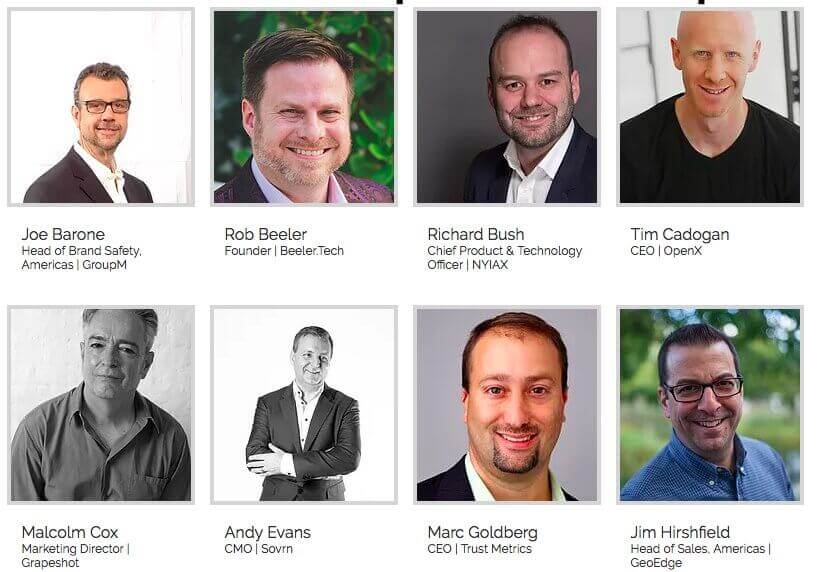 Photographs of featured conference speakers that are all white and male